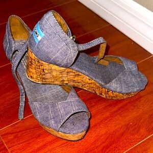 TOMS Denim Cork Wedge Sandals